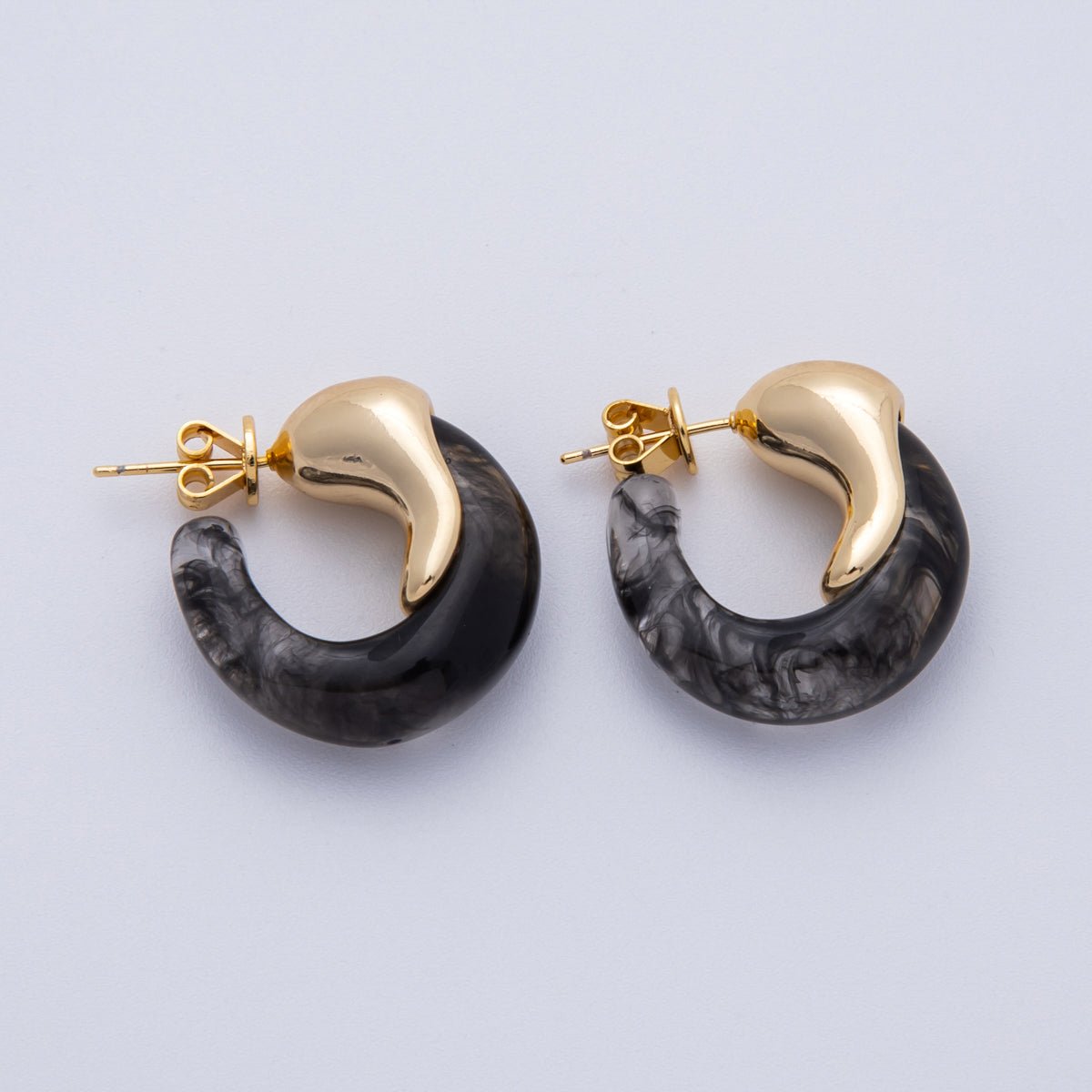 18K Gold Filled 25mm Molten Resin C - Shaped Hoop Earrings | Earrings - 00251 - DLUXCA