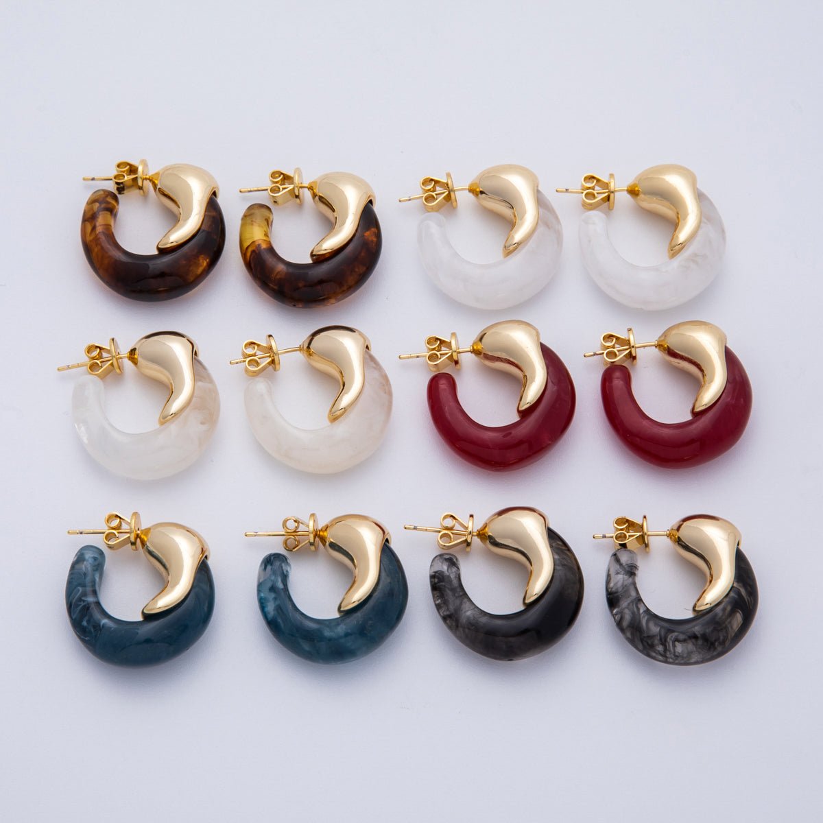 18K Gold Filled 25mm Molten Resin C - Shaped Hoop Earrings | Earrings - 00251 - DLUXCA