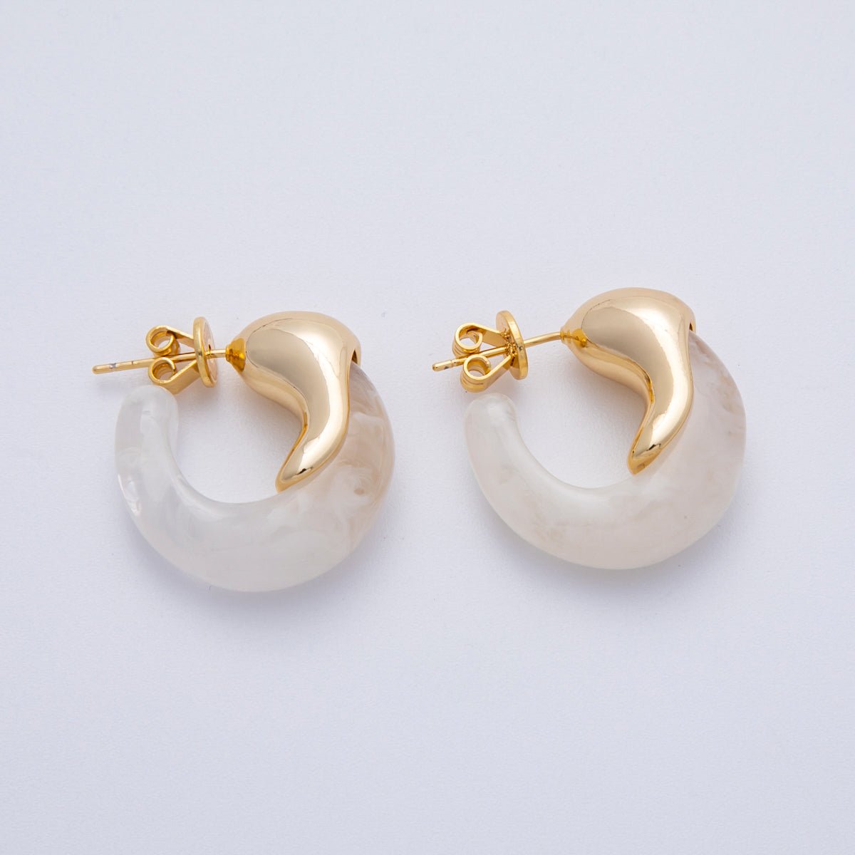 18K Gold Filled 25mm Molten Resin C - Shaped Hoop Earrings | Earrings - 00251 - DLUXCA