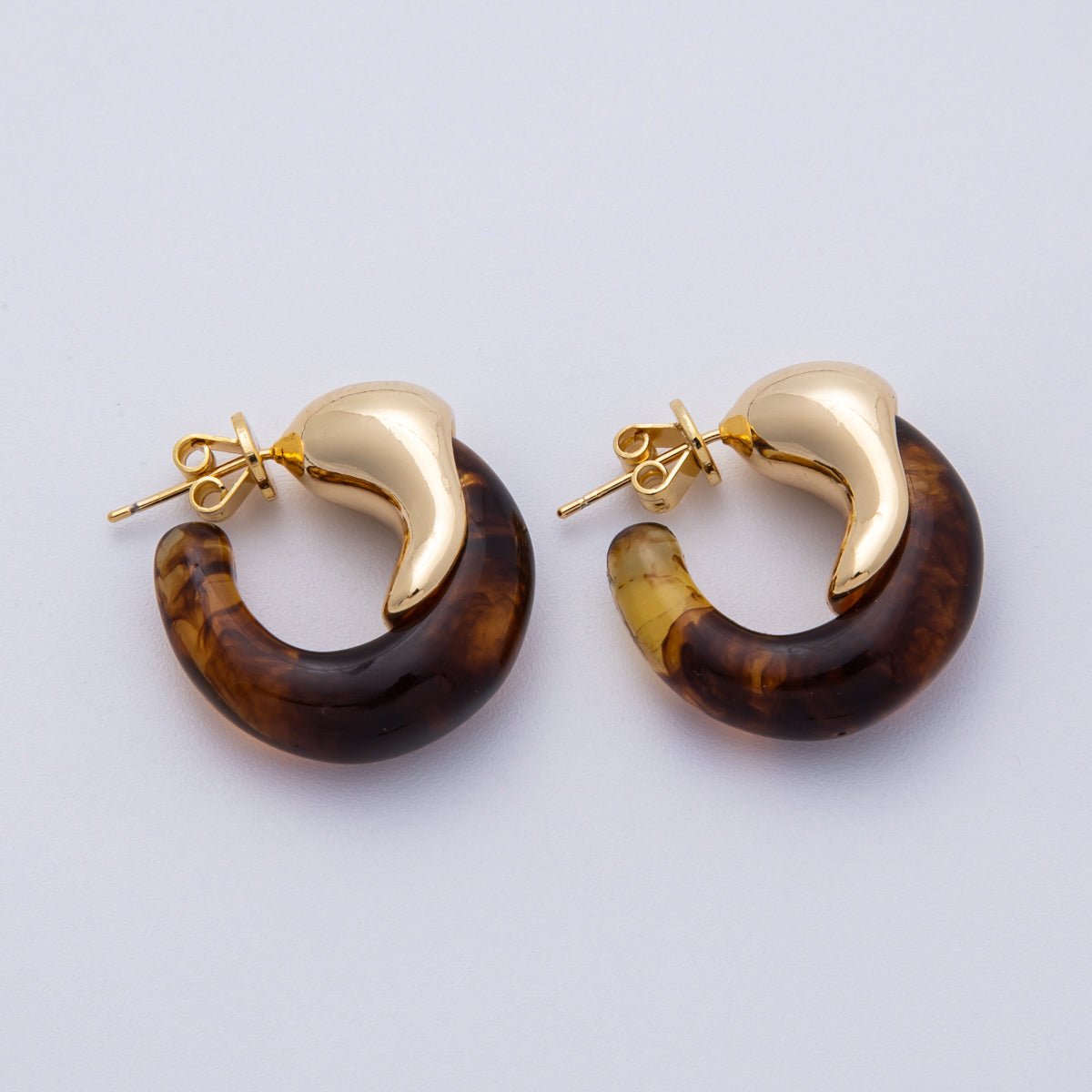 18K Gold Filled 25mm Molten Resin C - Shaped Hoop Earrings | Earrings - 00251 - DLUXCA
