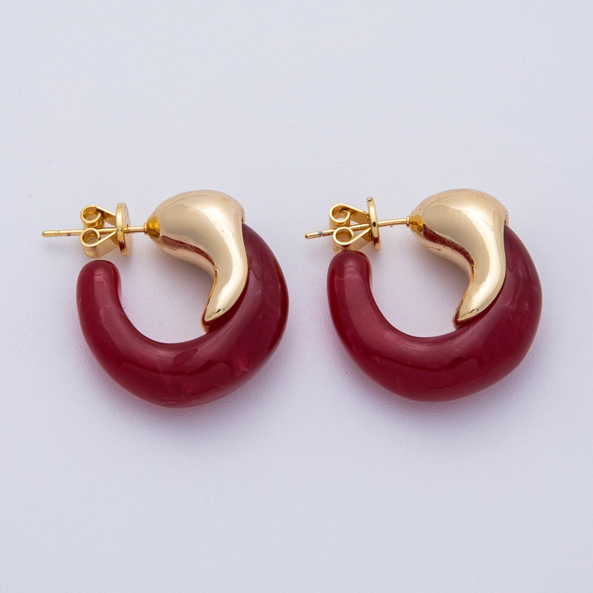 18K Gold Filled 25mm Molten Resin C - Shaped Hoop Earrings | Earrings - 00251 - DLUXCA