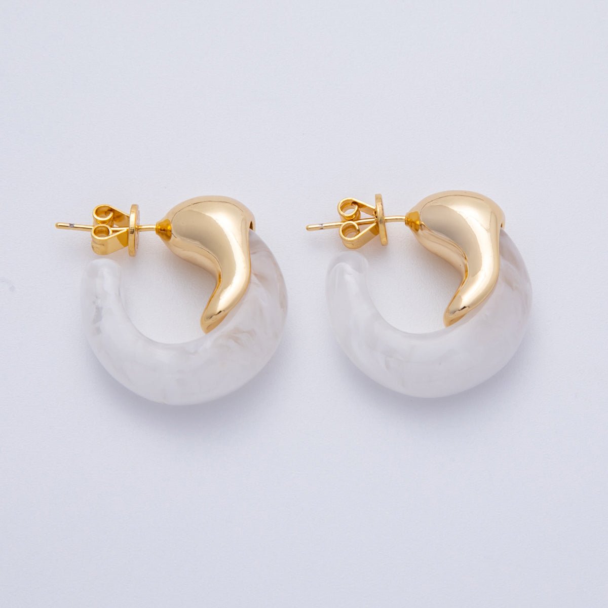18K Gold Filled 25mm Molten Resin C - Shaped Hoop Earrings | Earrings - 00251 - DLUXCA
