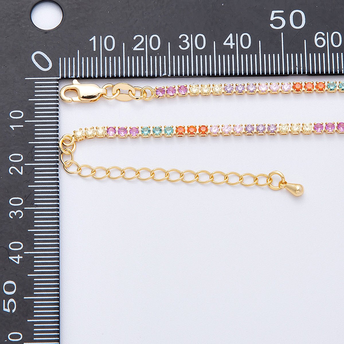 18K Gold Filled 2.5mm Multicolor CZ Tennis Chain 18 Inch Necklace w. Extender | WA - 04196 - DLUXCA