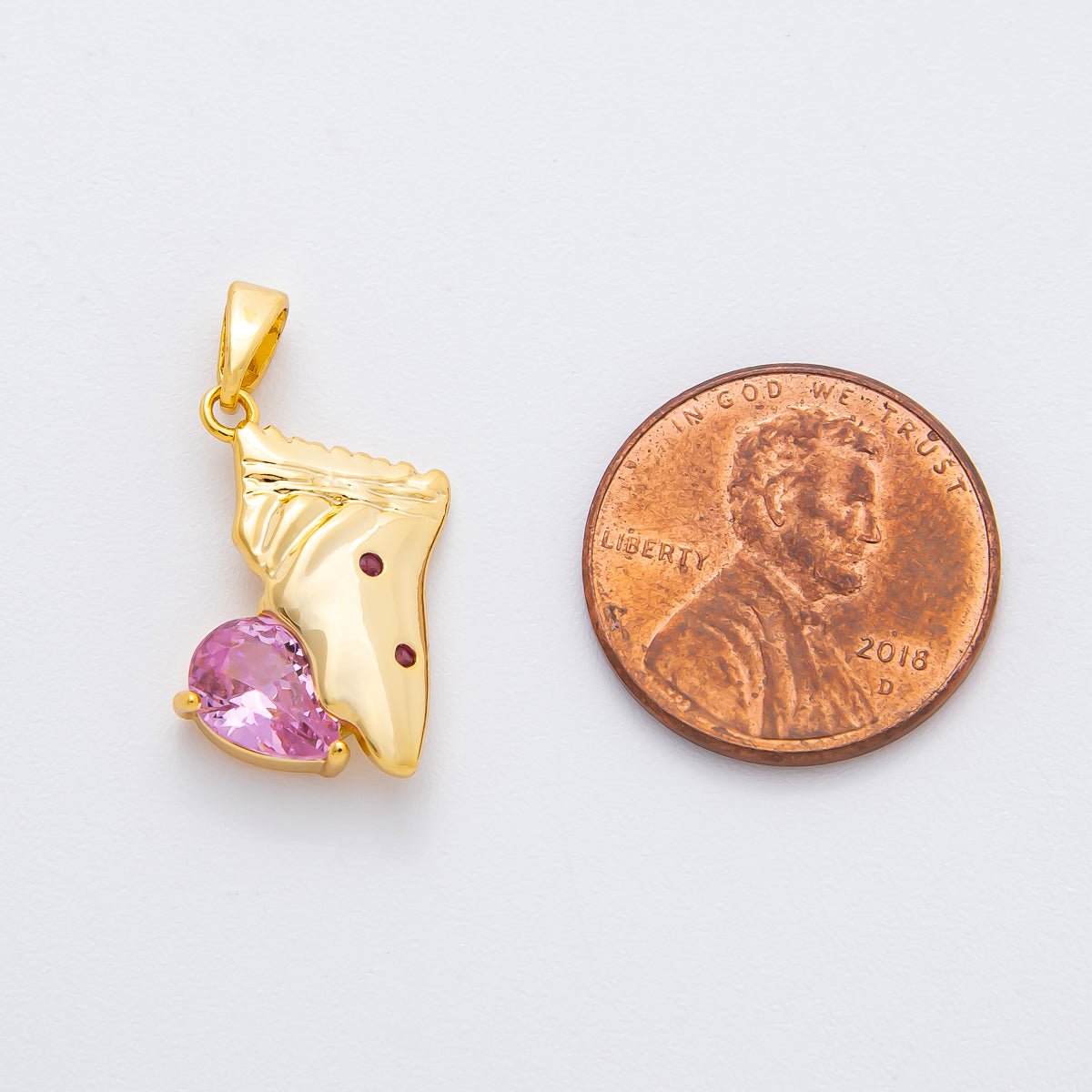 18K Gold Filled 25mm Pink Teardrop CZ Candy Wrap Food Pendant | AF - A1130 - DLUXCA