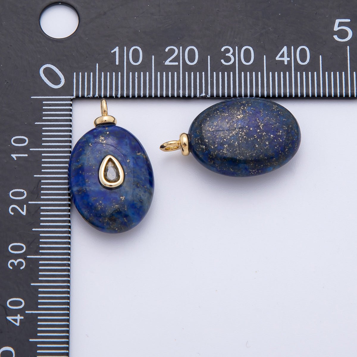 18K Gold Filled 25mm Red CZ Pear - Cut Center Blue Lapis Oval Gemstone Drop Charm | AF1326 - DLUXCA
