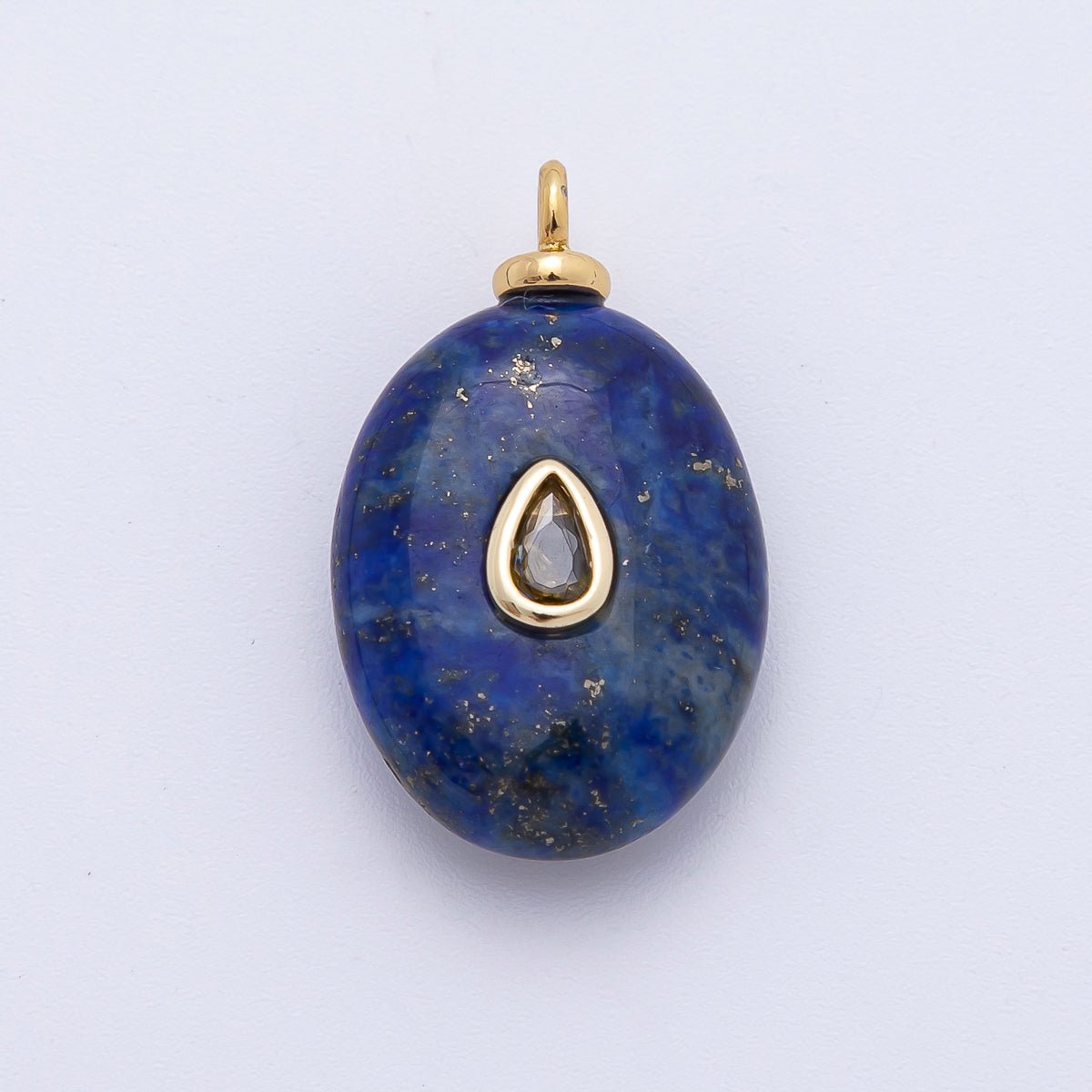 18K Gold Filled 25mm Red CZ Pear - Cut Center Blue Lapis Oval Gemstone Drop Charm | AF1326 - DLUXCA
