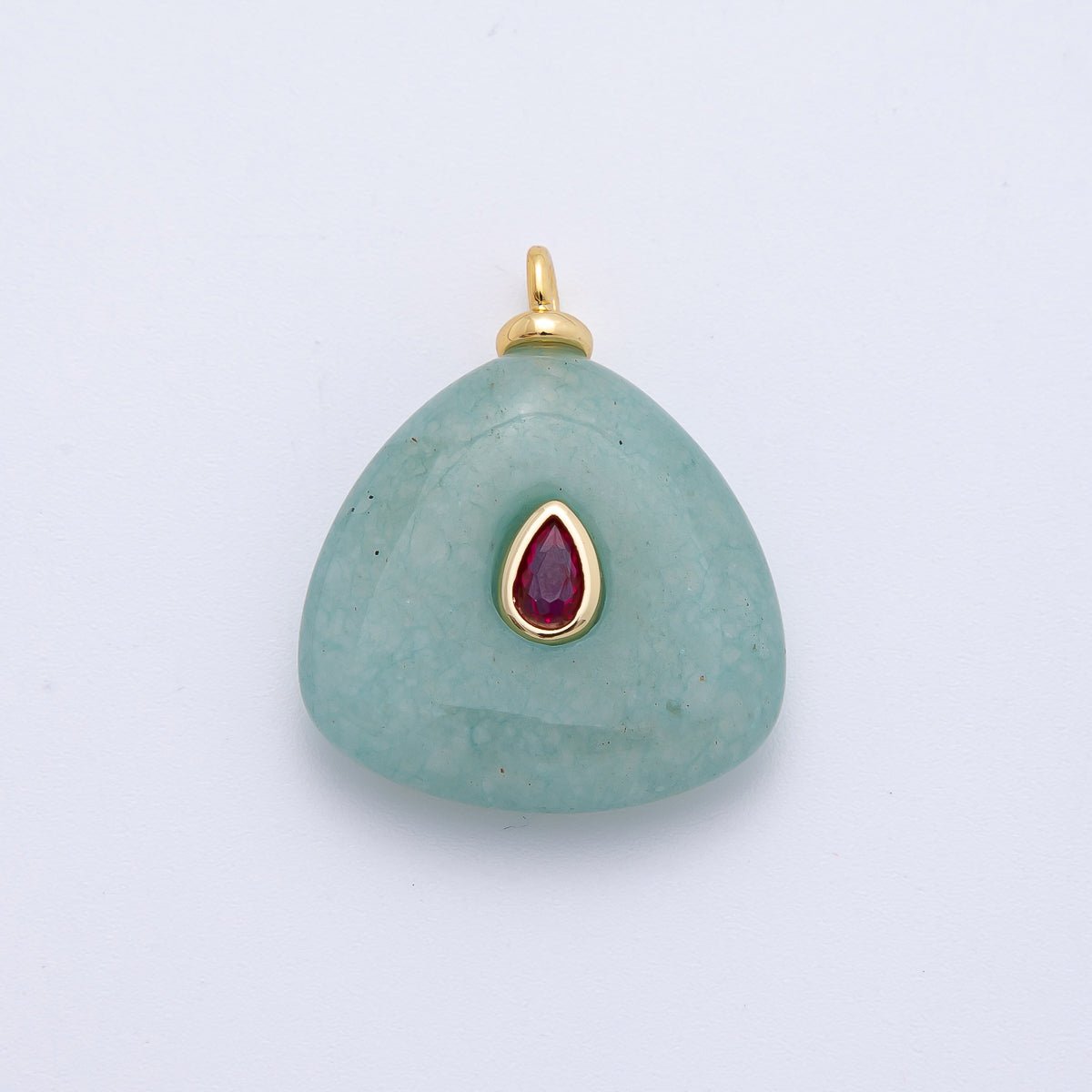 18K Gold Filled 25mm Red CZ Teardrop Accent Triangle Green Aventurine Gemstone Drop Charm | AF1330 - DLUXCA