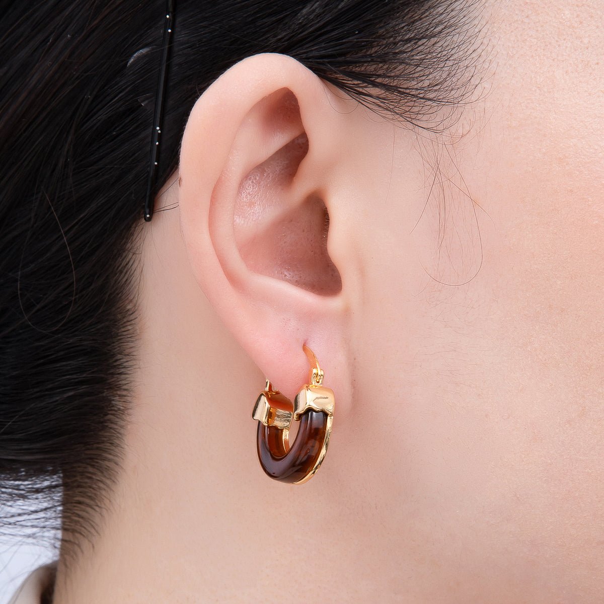 18K Gold Filled 25mm Resin Latch Hoop Earring | Earrings - 00281 ~ Earrings - 00286 - DLUXCA