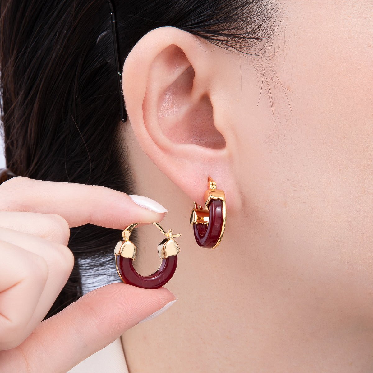18K Gold Filled 25mm Resin Latch Hoop Earring | Earrings - 00281 ~ Earrings - 00286 - DLUXCA