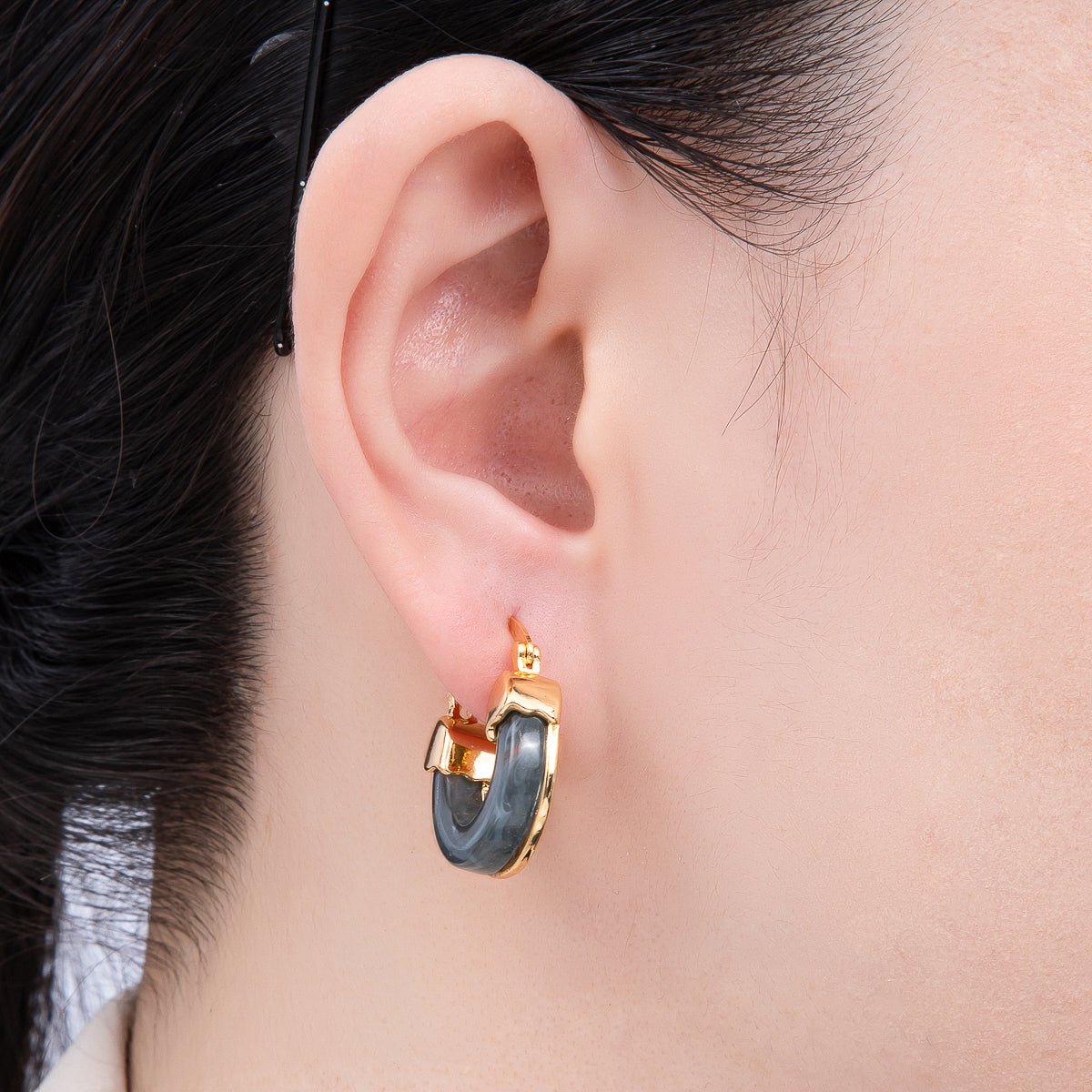 18K Gold Filled 25mm Resin Latch Hoop Earring | Earrings - 00281 ~ Earrings - 00286 - DLUXCA