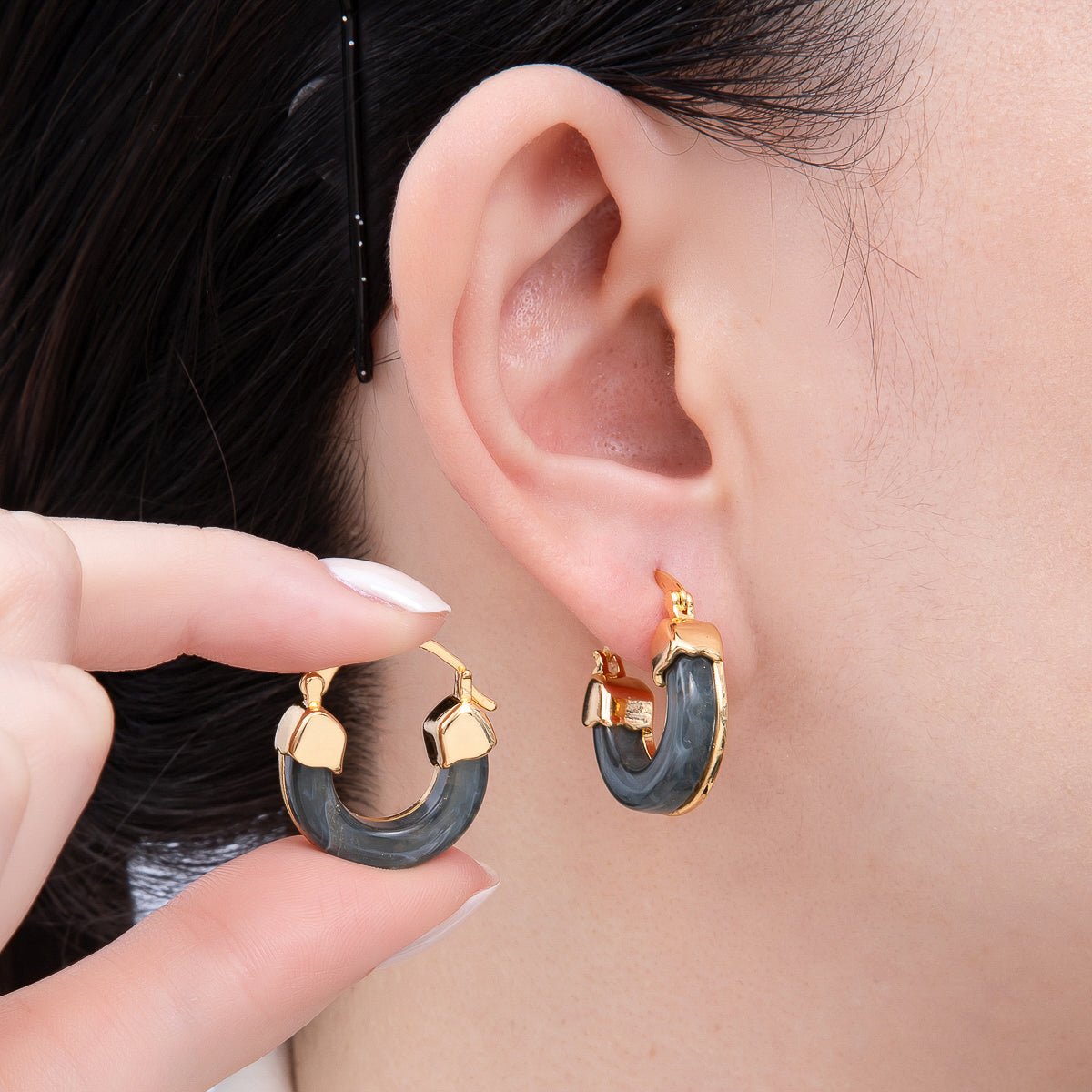 18K Gold Filled 25mm Resin Latch Hoop Earring | Earrings - 00281 ~ Earrings - 00286 - DLUXCA