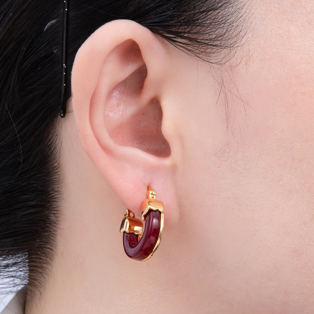 18K Gold Filled 25mm Resin Latch Hoop Earring | Earrings - 00281 ~ Earrings - 00286 - DLUXCA