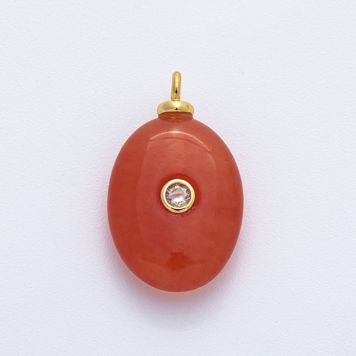 18K Gold Filled 25mm Round CZ Oval Center Carnelian Gemstone Drop Charm | AF1327 - DLUXCA