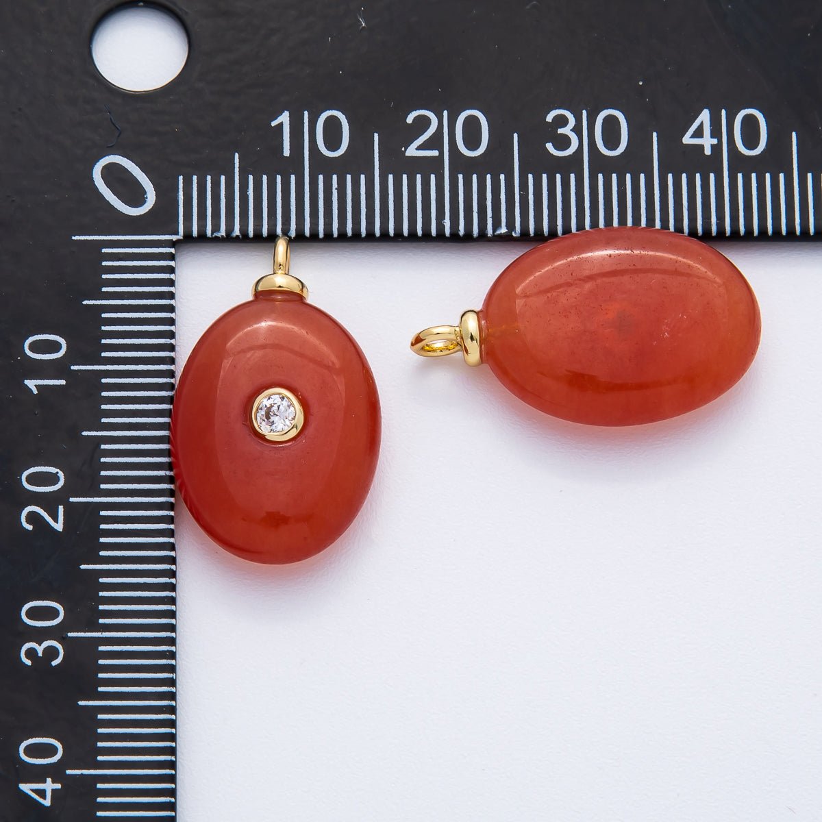 18K Gold Filled 25mm Round CZ Oval Center Carnelian Gemstone Drop Charm | AF1327 - DLUXCA