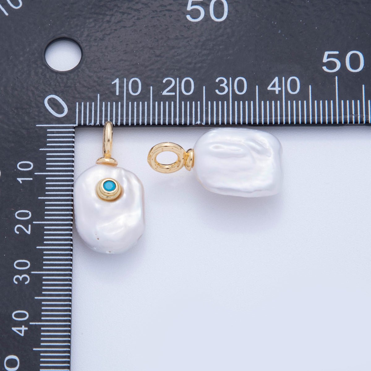 18K Gold Filled 25mm Teal Turquoise Blue CZ Freshwater Island Drop Pearl Charm | AF616 - DLUXCA