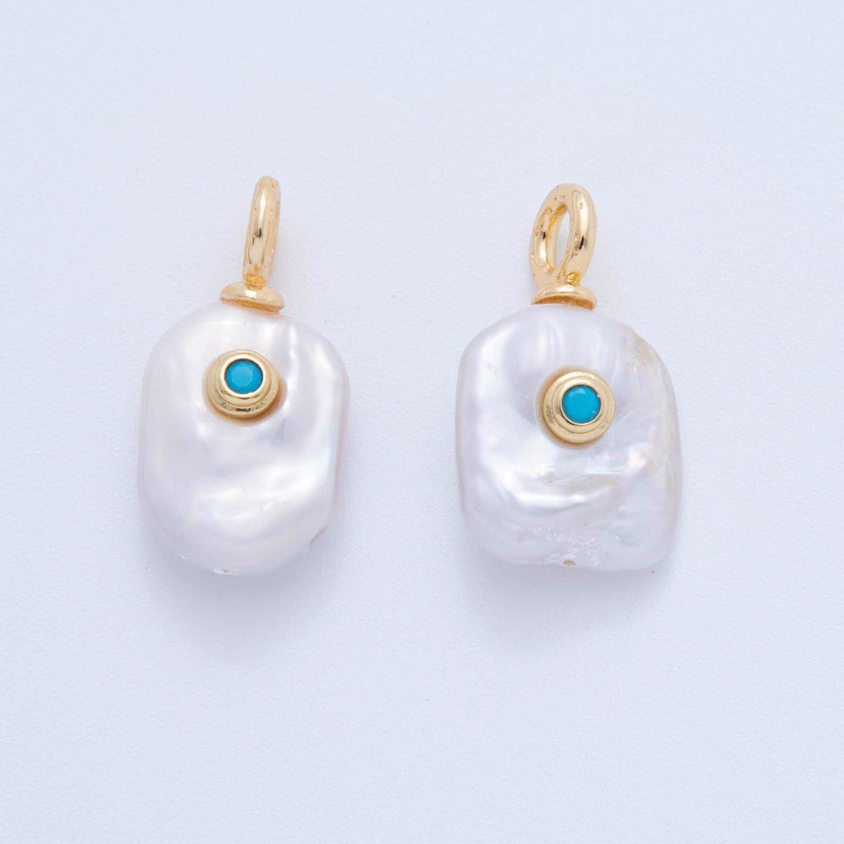 18K Gold Filled 25mm Teal Turquoise Blue CZ Freshwater Island Drop Pearl Charm | AF616 - DLUXCA