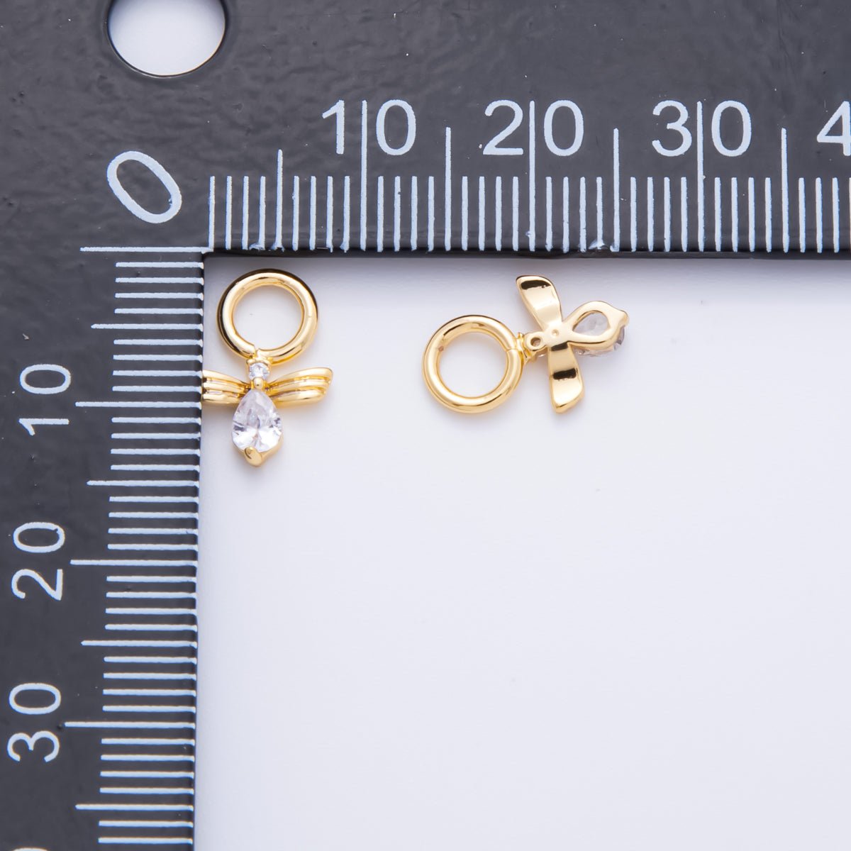18K Gold Filled 25mm Teardrop CZ Guardian Angel Bee Charm | AH844 - DLUXCA