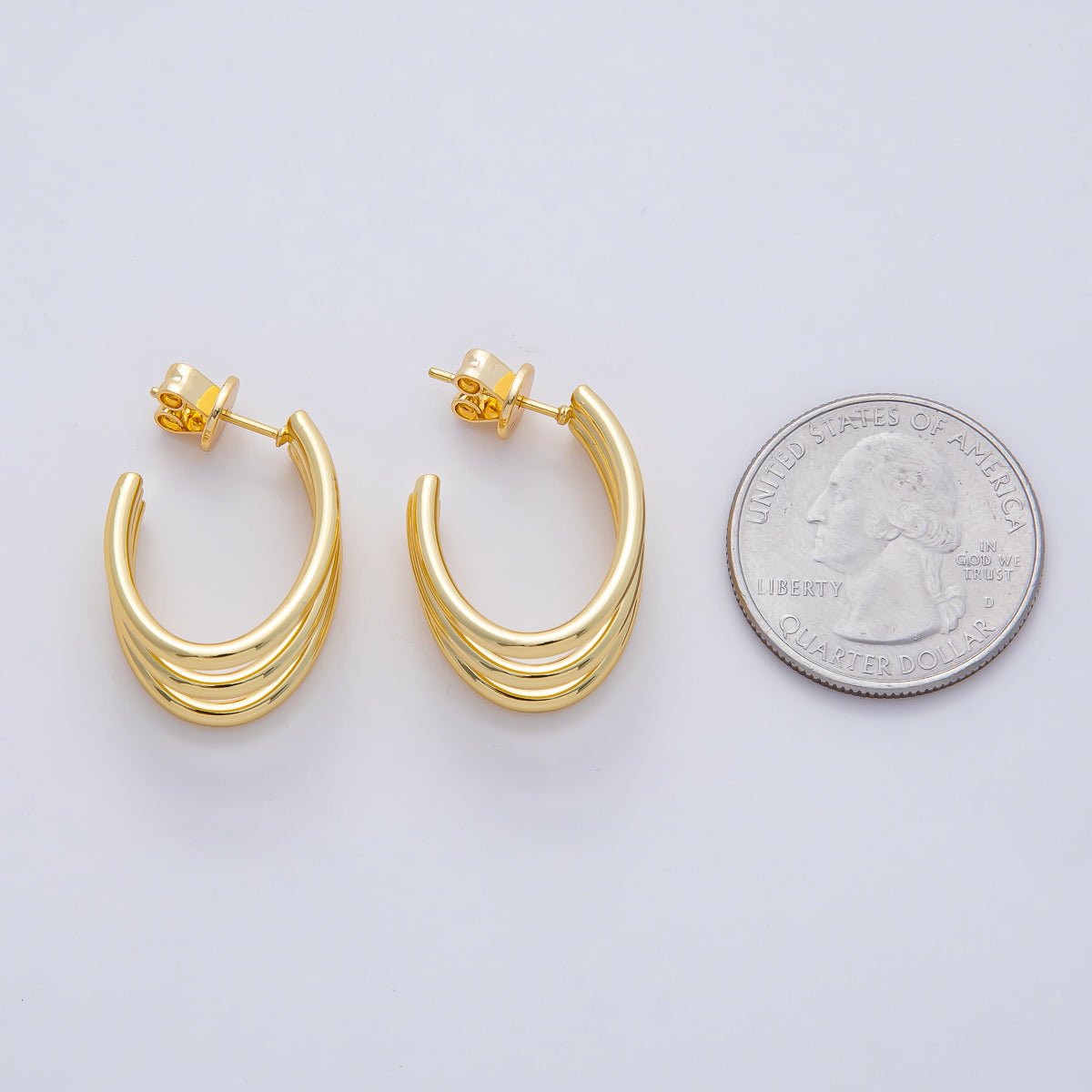 18K Gold Filled 25mm Triple Band Claw J - Shaped Hoop Earrings | AD1647 - DLUXCA