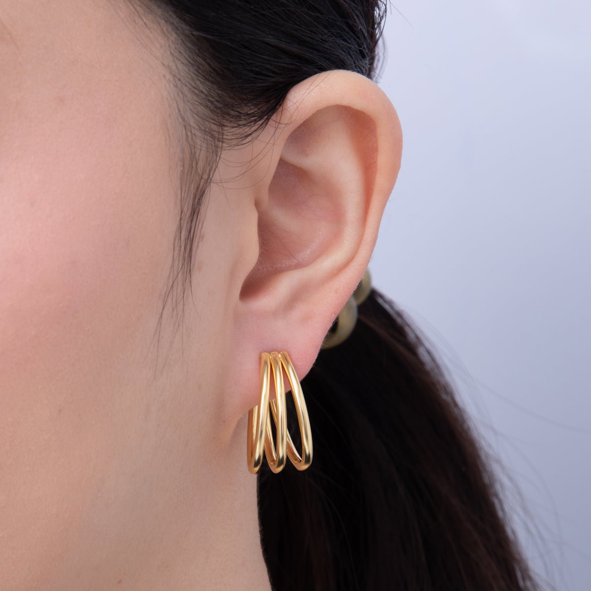 18K Gold Filled 25mm Triple Band Claw J - Shaped Hoop Earrings | AD1647 - DLUXCA