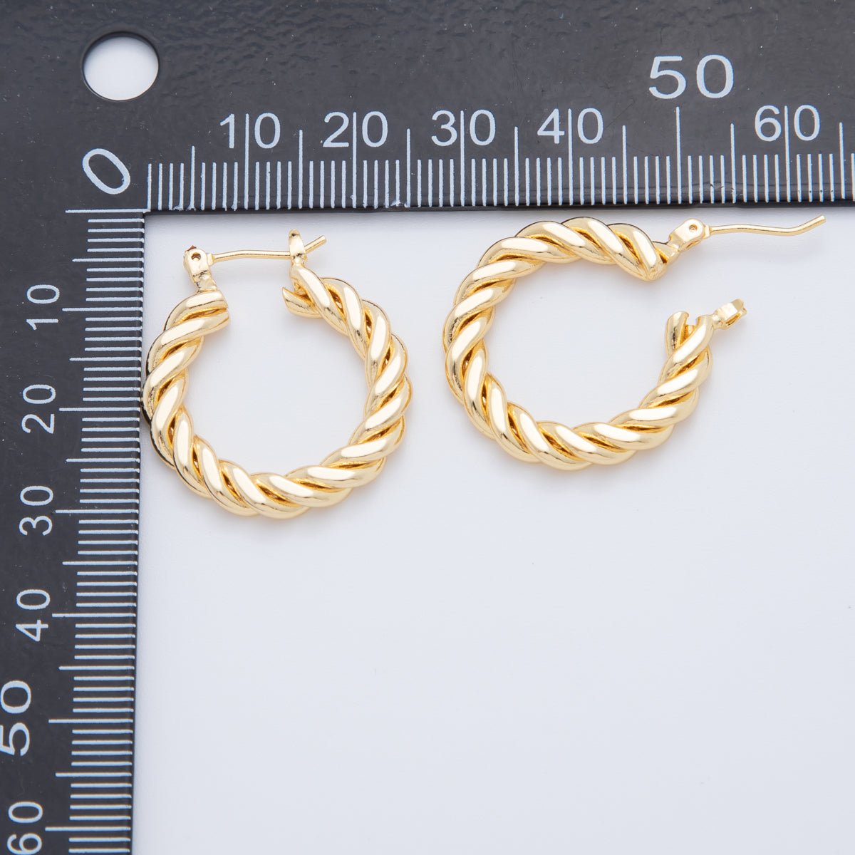 18K Gold Filled 25mm Twisted Croissant Latch Hoop Earrings | AJ - 146 - DLUXCA