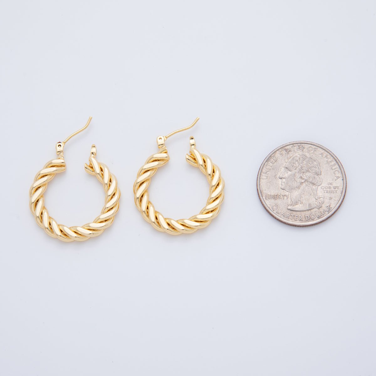 18K Gold Filled 25mm Twisted Croissant Latch Hoop Earrings | AJ - 146 - DLUXCA