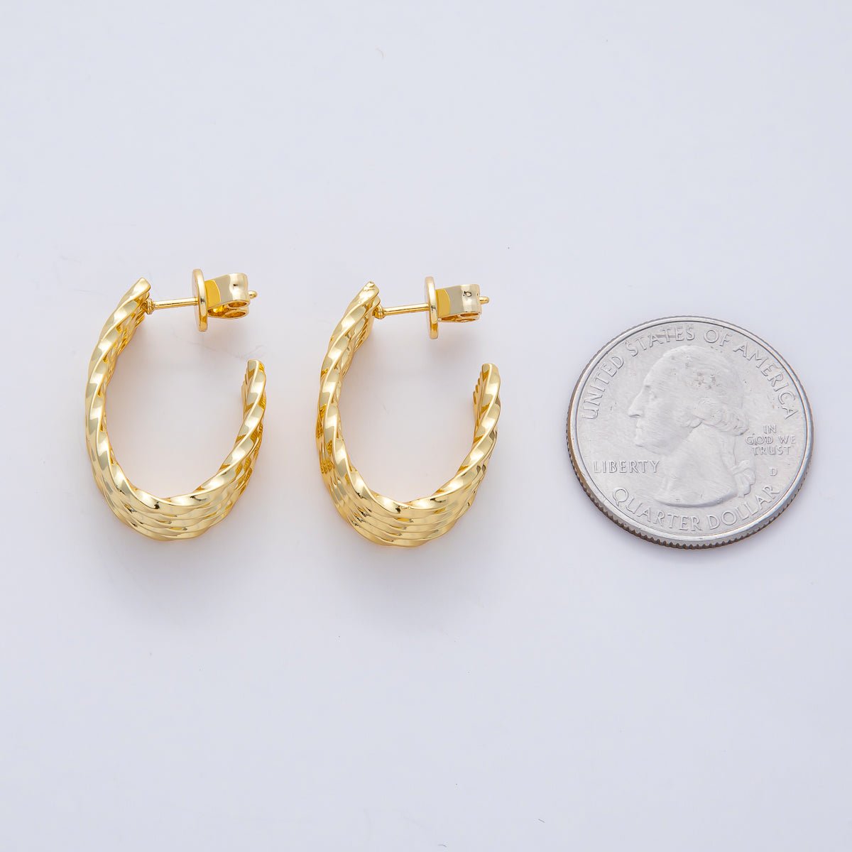 18K Gold Filled 25mm Twisted Multiple Band J - Shaped Hoop Earrings | AD1643 - DLUXCA