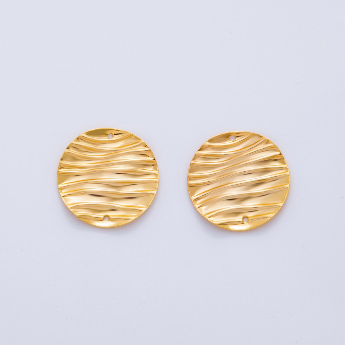 18K Gold Filled 25mm Wave Lined Round Thin Connector Finding | Z1189 - DLUXCA