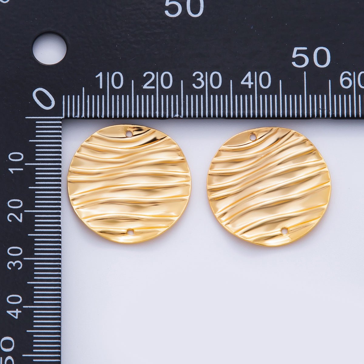 18K Gold Filled 25mm Wave Lined Round Thin Connector Finding | Z1189 - DLUXCA