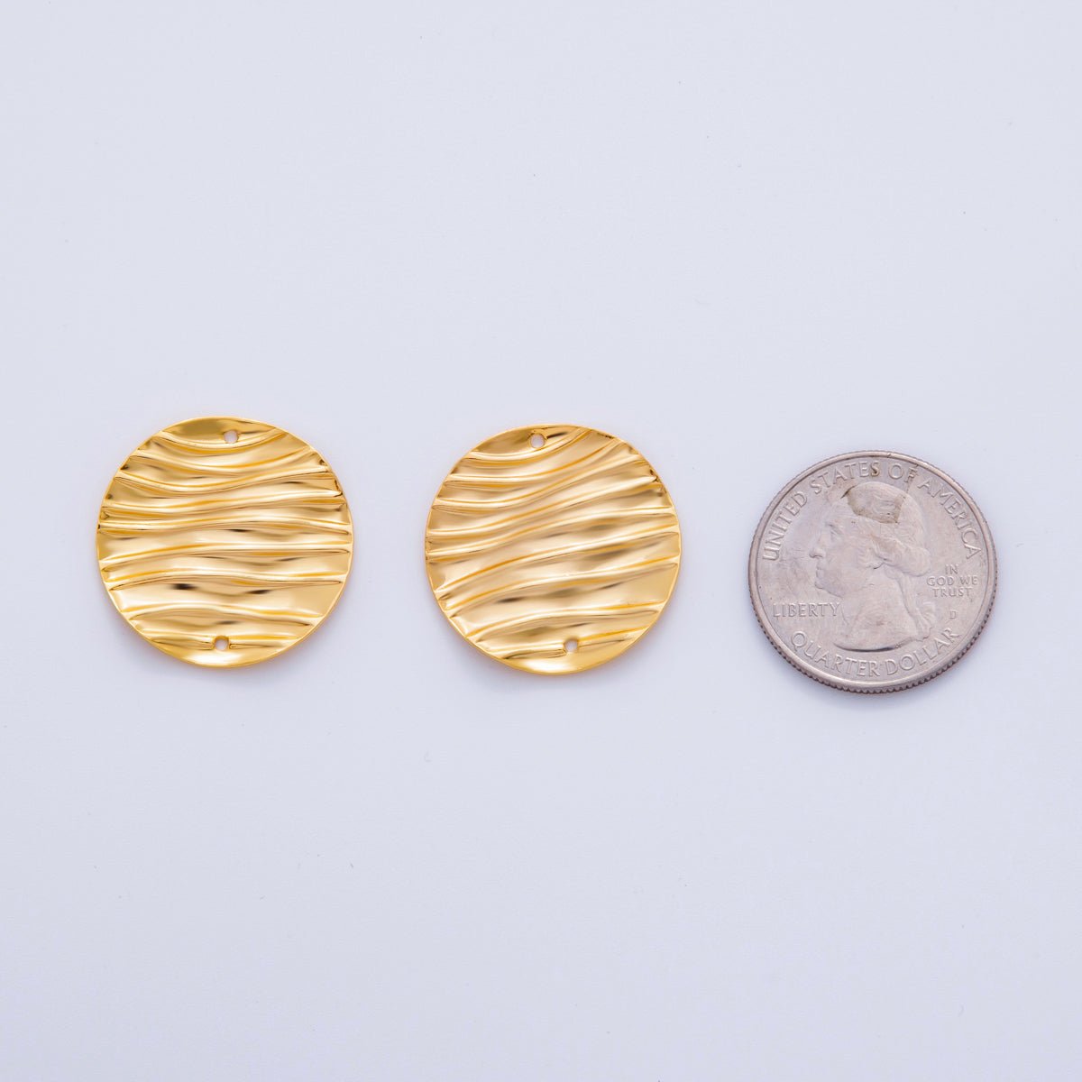 18K Gold Filled 25mm Wave Lined Round Thin Connector Finding | Z1189 - DLUXCA