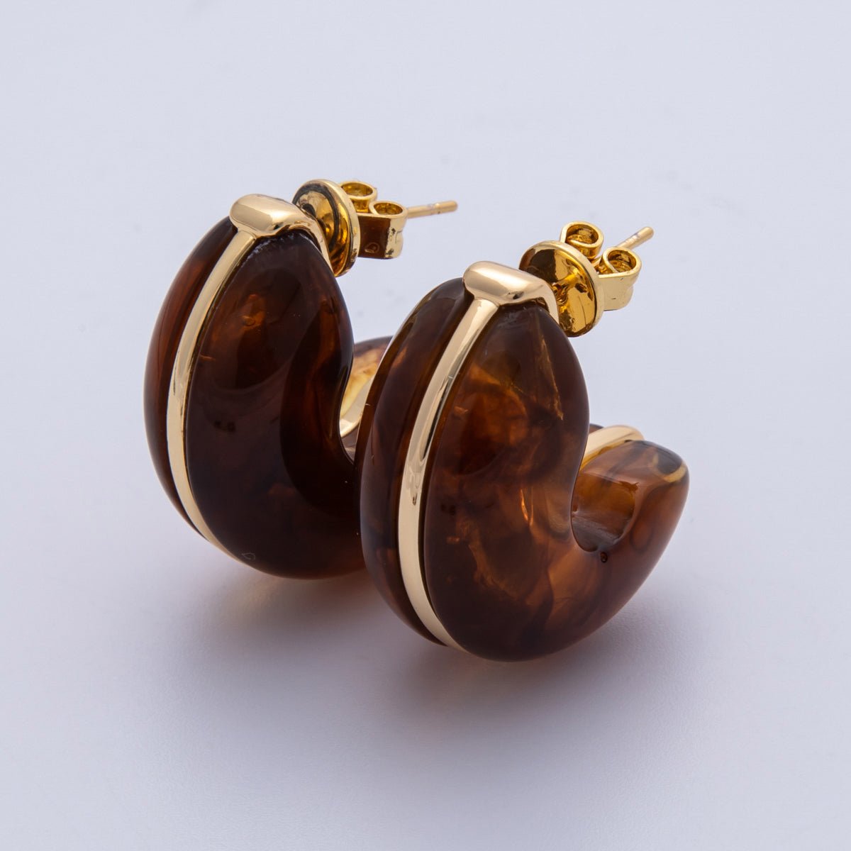 18K Gold Filled 25mm White, Blue, Black, Red, Beige, Brown Resin Chubby C - Shaped Hoop Earrings | Earrings - 00154 ~ Earrings - 00159 - DLUXCA