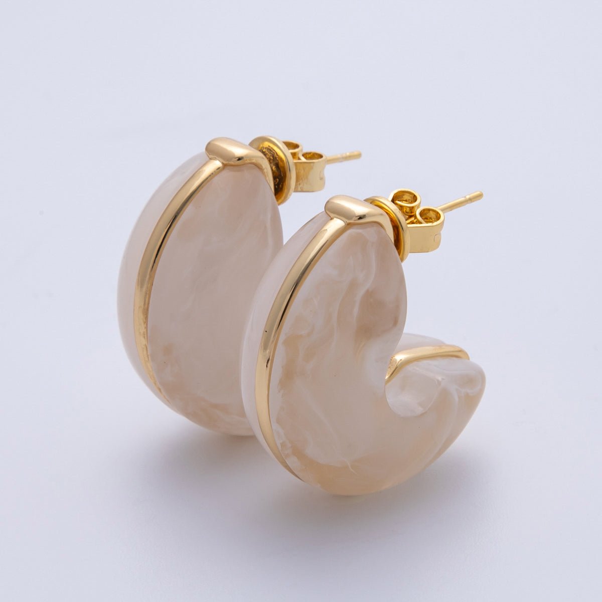 18K Gold Filled 25mm White, Blue, Black, Red, Beige, Brown Resin Chubby C - Shaped Hoop Earrings | Earrings - 00154 ~ Earrings - 00159 - DLUXCA