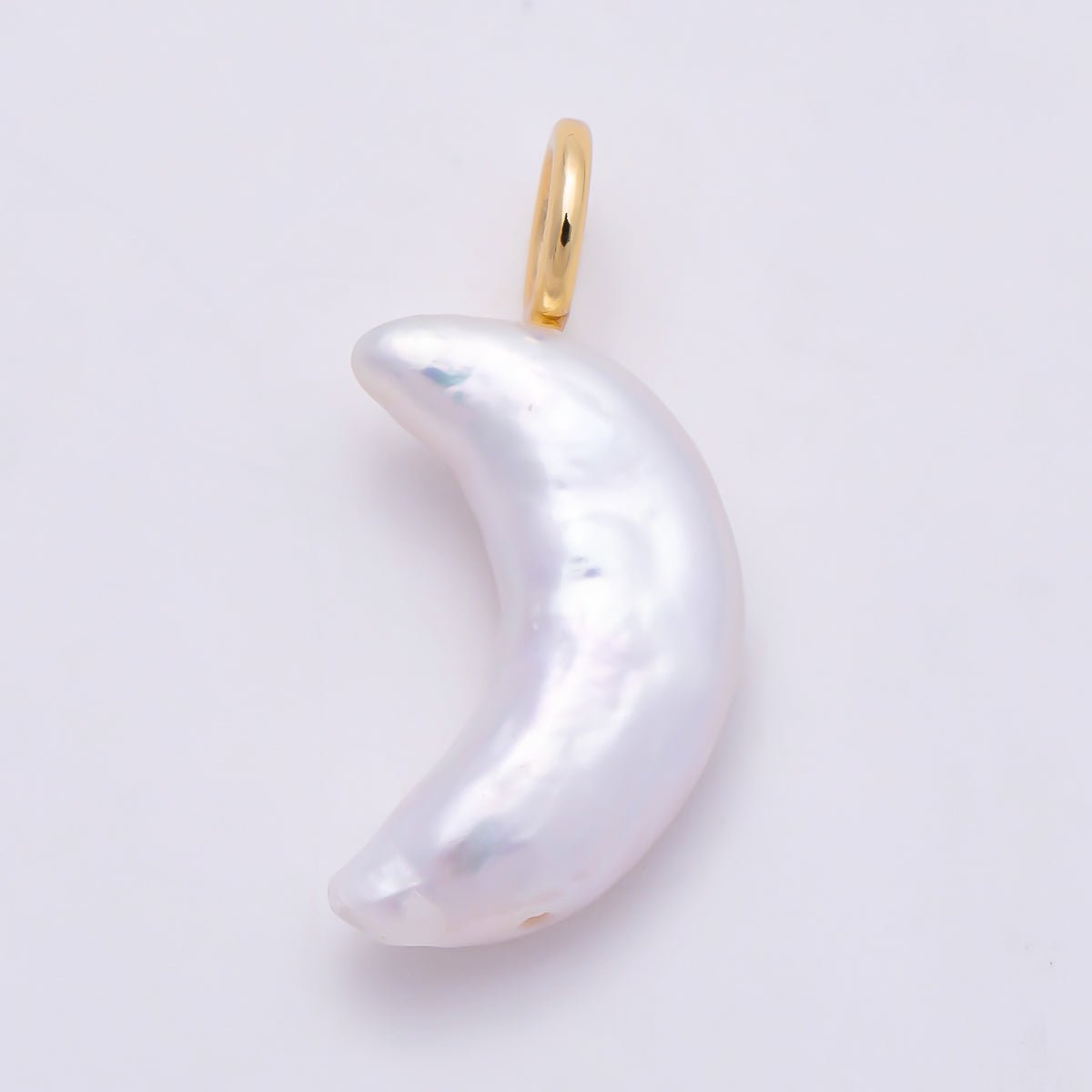18K Gold Filled 25mm White Shell Pearl Celestial Crescent Moon Pendant | Charms-01569 - DLUXCA