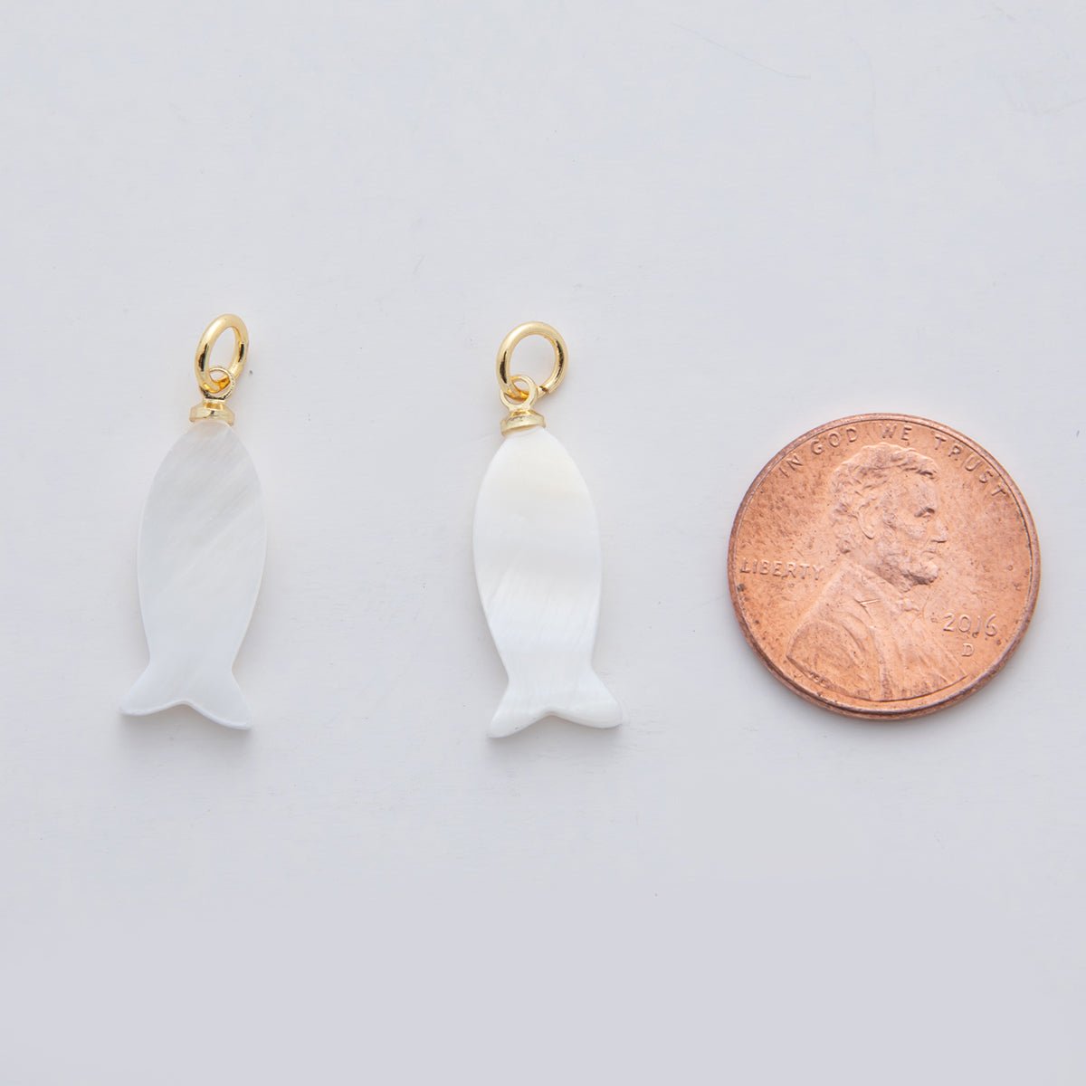 18K Gold Filled 25mm White Shell Pearl Fish Charm | AF338 - DLUXCA