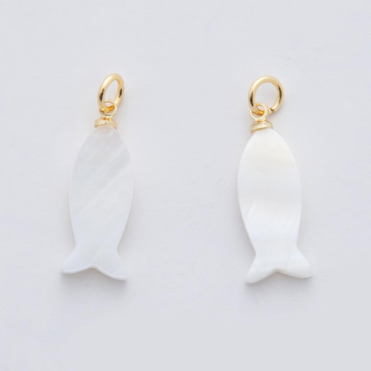 18K Gold Filled 25mm White Shell Pearl Fish Charm | AF338 - DLUXCA