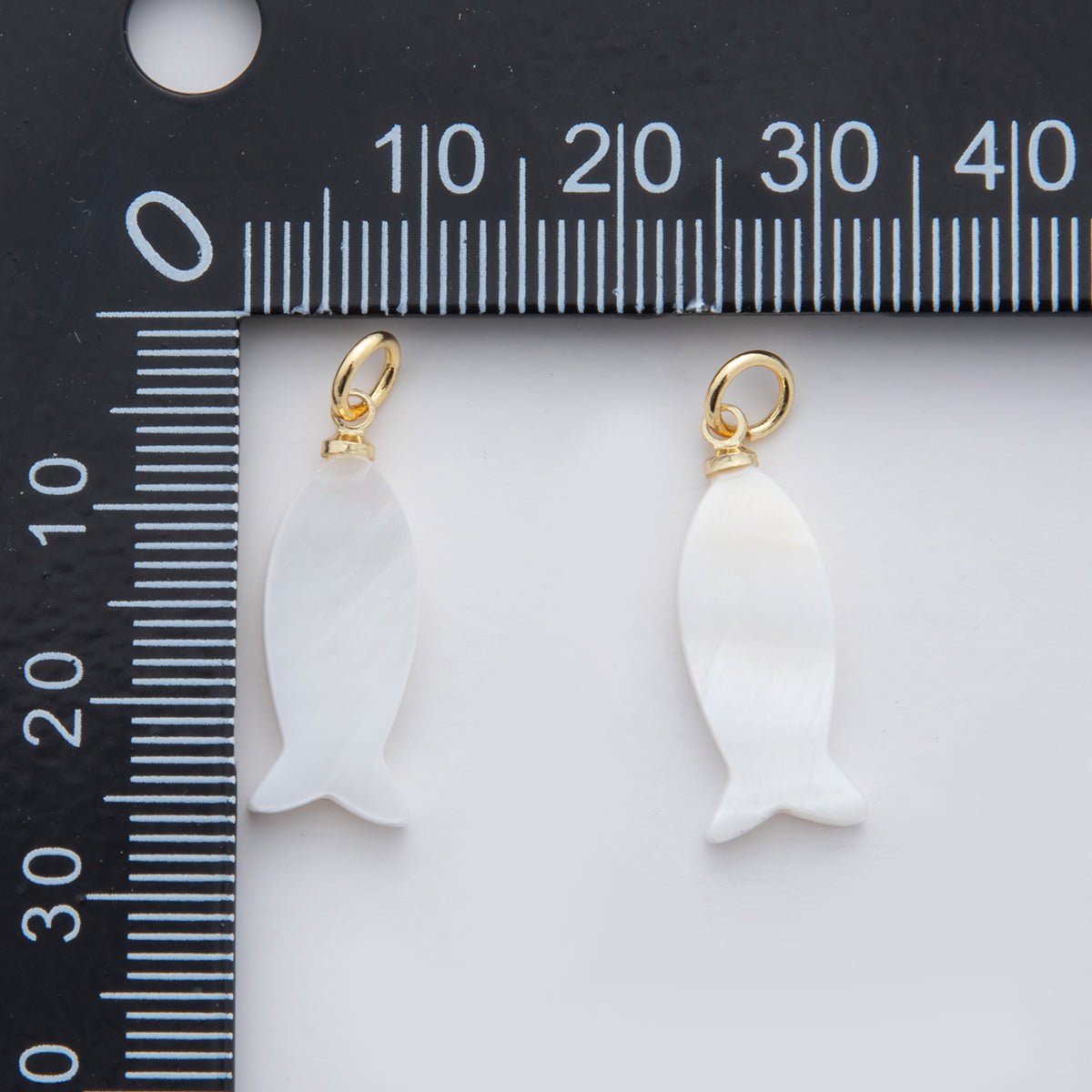 18K Gold Filled 25mm White Shell Pearl Fish Charm | AF338 - DLUXCA