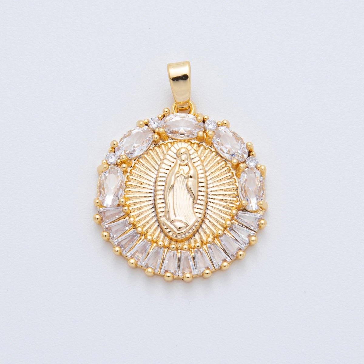 18K Gold Filled 26.5mm Baguette CZ The Gracious Virgin Mary Lady of Guadalupe Pendant | AH805 - DLUXCA