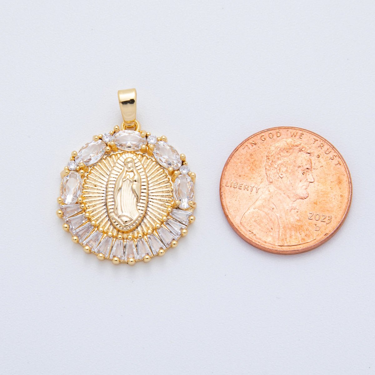 18K Gold Filled 26.5mm Baguette CZ The Gracious Virgin Mary Lady of Guadalupe Pendant | AH805 - DLUXCA