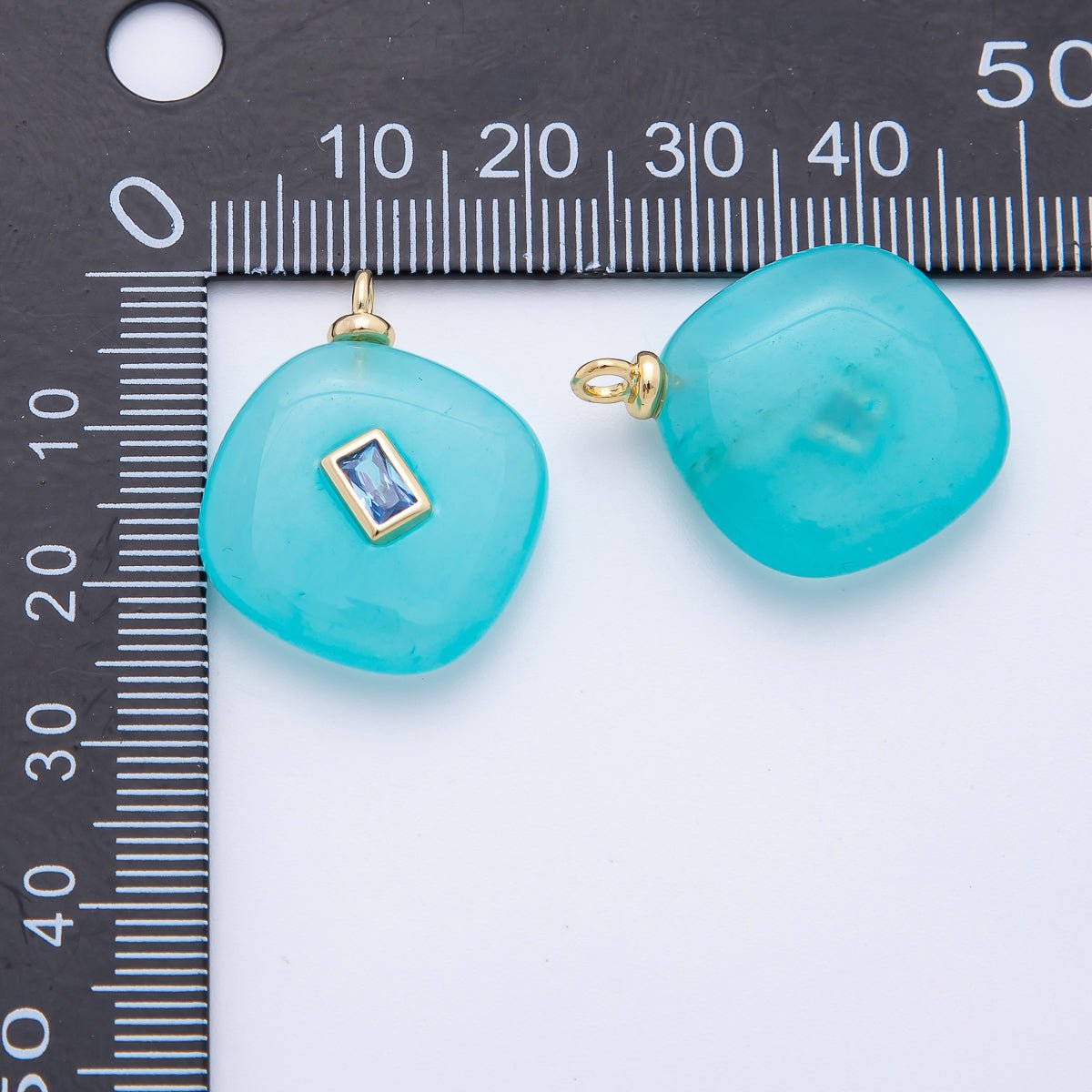 18K Gold Filled 26mm Blue CZ Rectangular Accent Rhombus Aquamarine Gemstone Drop Charm | AF1341 - DLUXCA