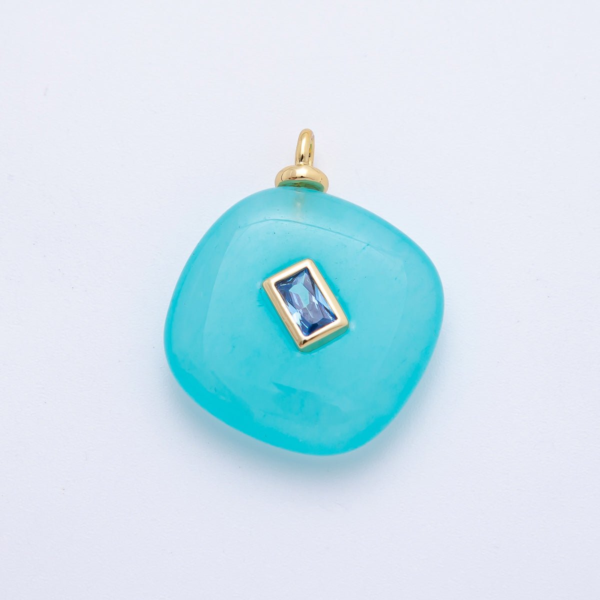 18K Gold Filled 26mm Blue CZ Rectangular Accent Rhombus Aquamarine Gemstone Drop Charm | AF1341 - DLUXCA