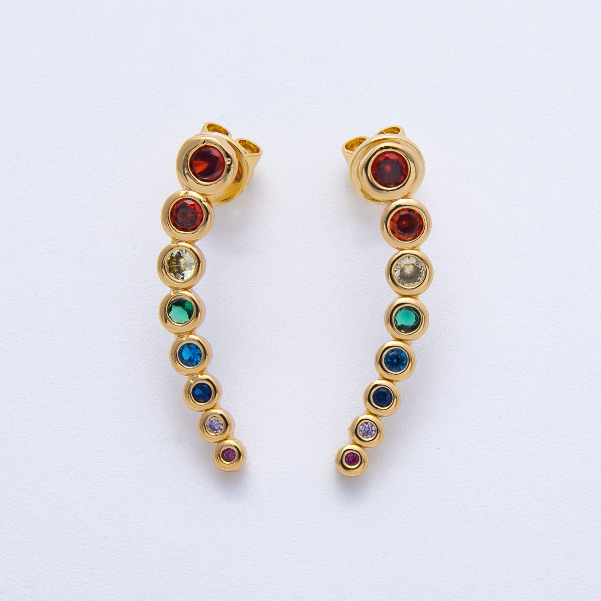 18K Gold Filled 26mm Multicolor Round Bezel CZ Curved Stud Earrings | Earrings - 00128 - DLUXCA