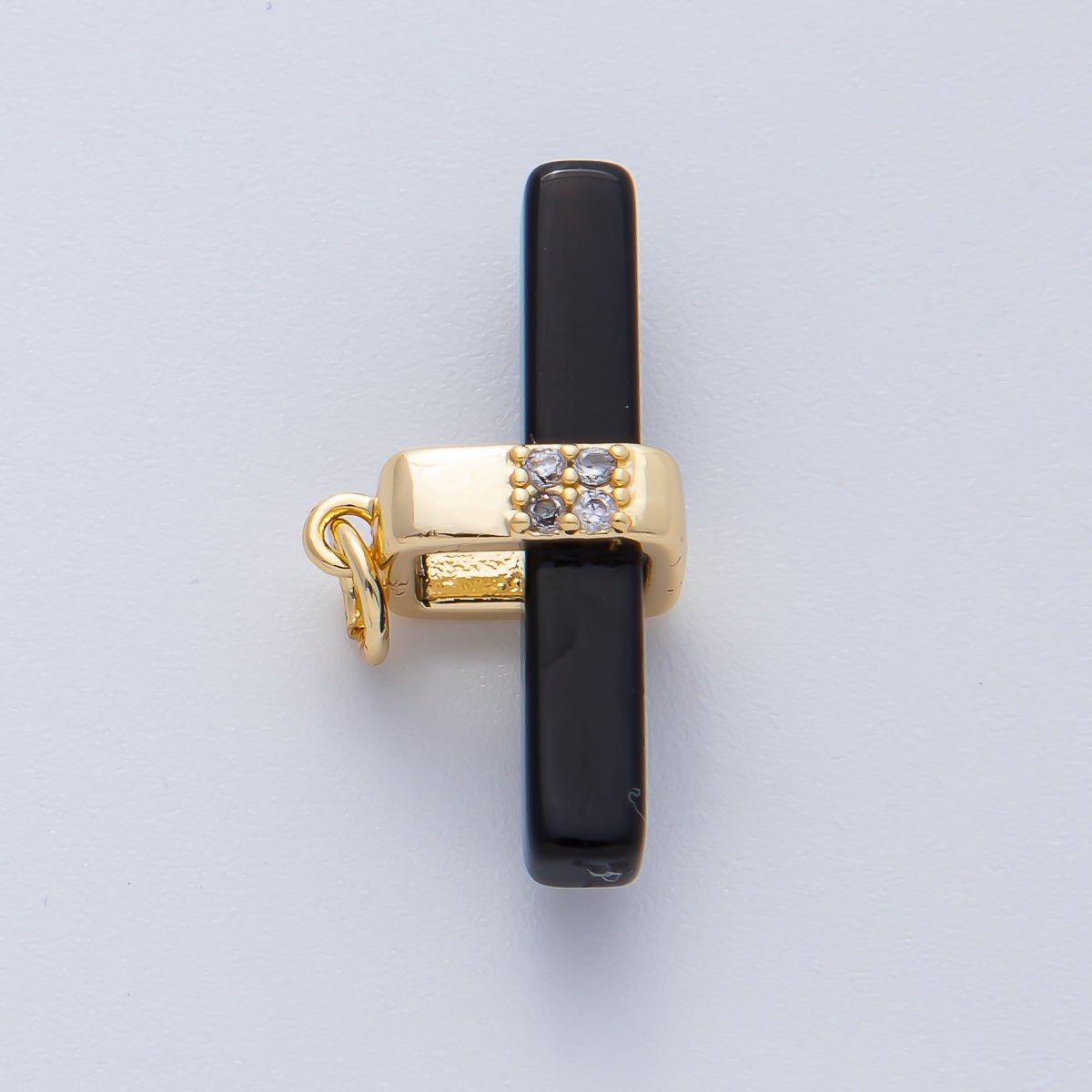 18K Gold Filled 26mm Onyx, Rose Quartz, Tiger Eye, Aventurine Gemstone Bar Micro Paved CZ Charm | AF1457 AF1458 - DLUXCA