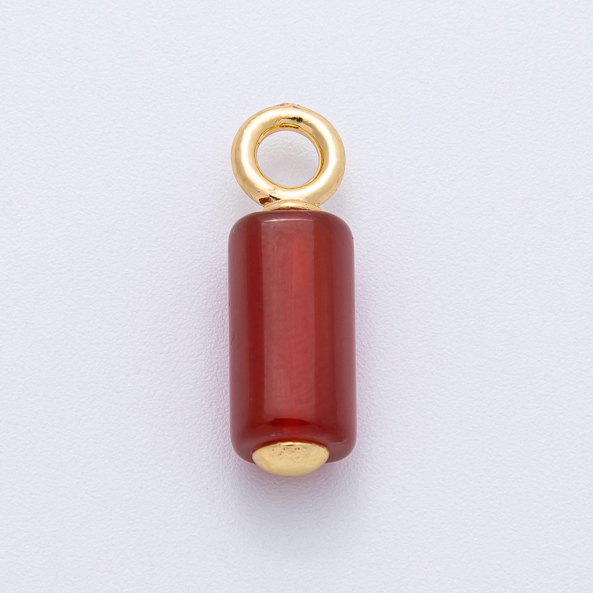 18K Gold Filled 26mm Red Carnelian Gemstone Cylinder Tube Drop Charm | AK145 - DLUXCA
