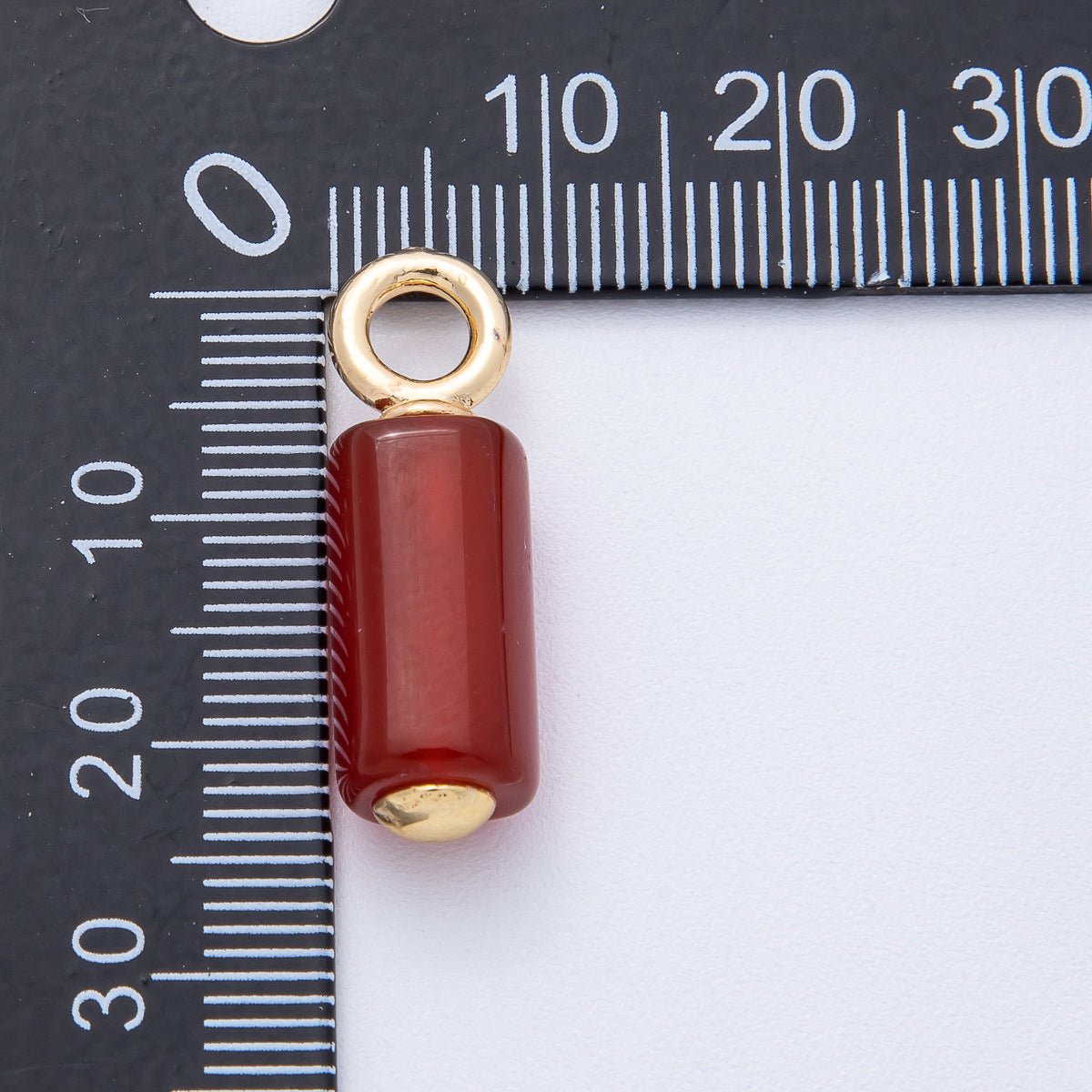 18K Gold Filled 26mm Red Carnelian Gemstone Cylinder Tube Drop Charm | AK145 - DLUXCA