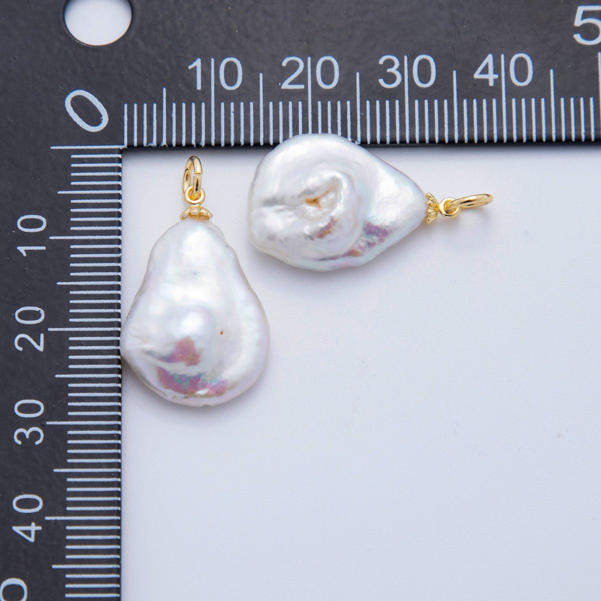 18K Gold Filled 26mm White Freshwater Teardrop Pearl Charm | AF623 - DLUXCA