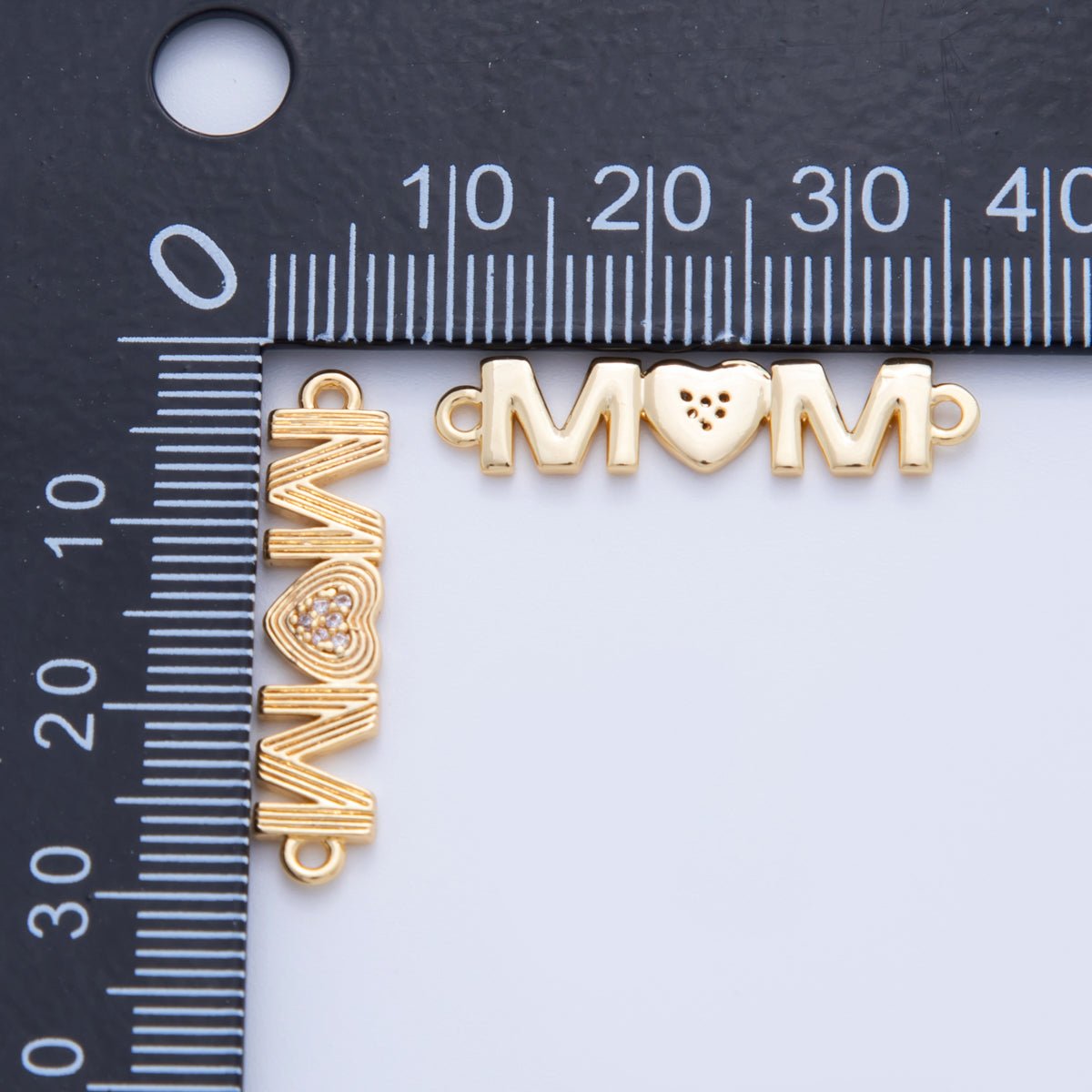 18K Gold Filled 27.5mm Micro Paved CZ Groovy Lined "MOM" Connector | Y046 - DLUXCA