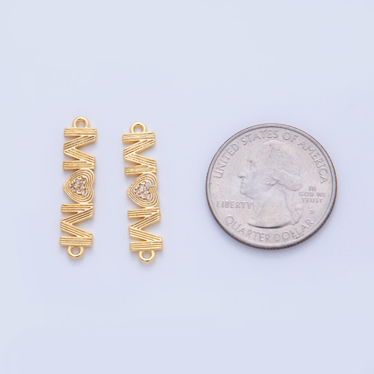 18K Gold Filled 27.5mm Micro Paved CZ Groovy Lined "MOM" Connector | Y046 - DLUXCA