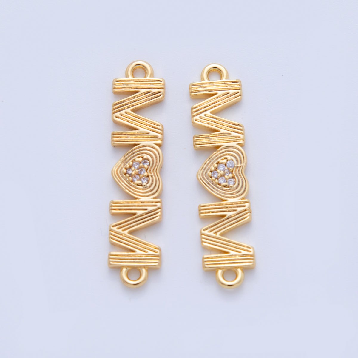 18K Gold Filled 27.5mm Micro Paved CZ Groovy Lined "MOM" Connector | Y046 - DLUXCA