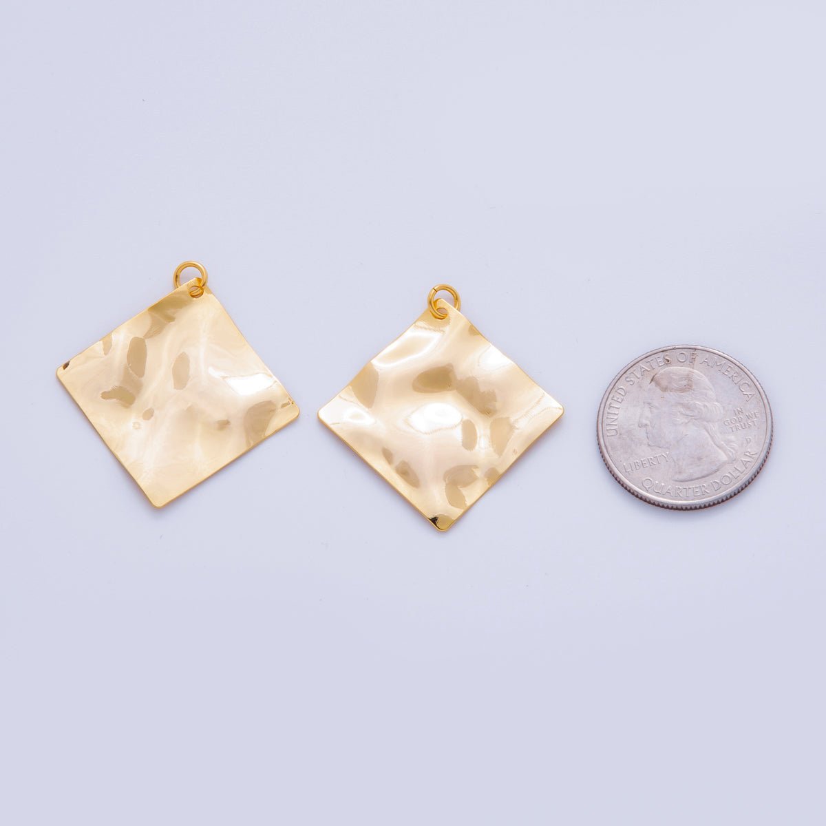 18K Gold Filled 27.8mm Hammered Rhombus Square Charm | X746 - DLUXCA
