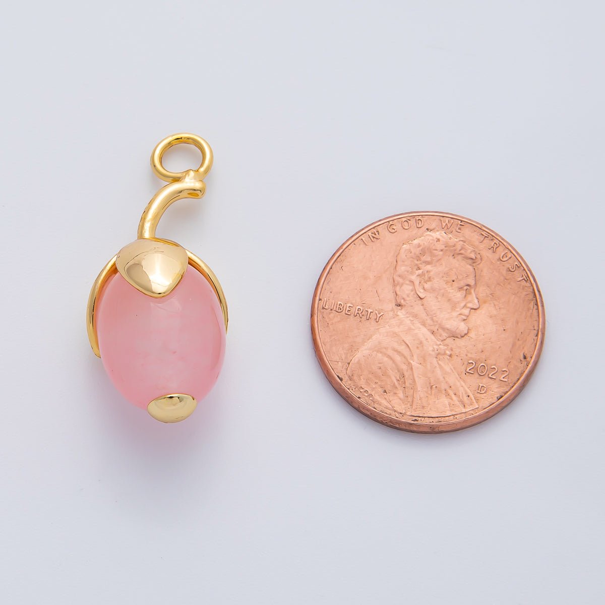 18K Gold Filled 27mm Aquamarine, Carnelian, Aventurine Natural Gemstone Fruit Drop Charm | AF1441 ~ AF1443 - DLUXCA