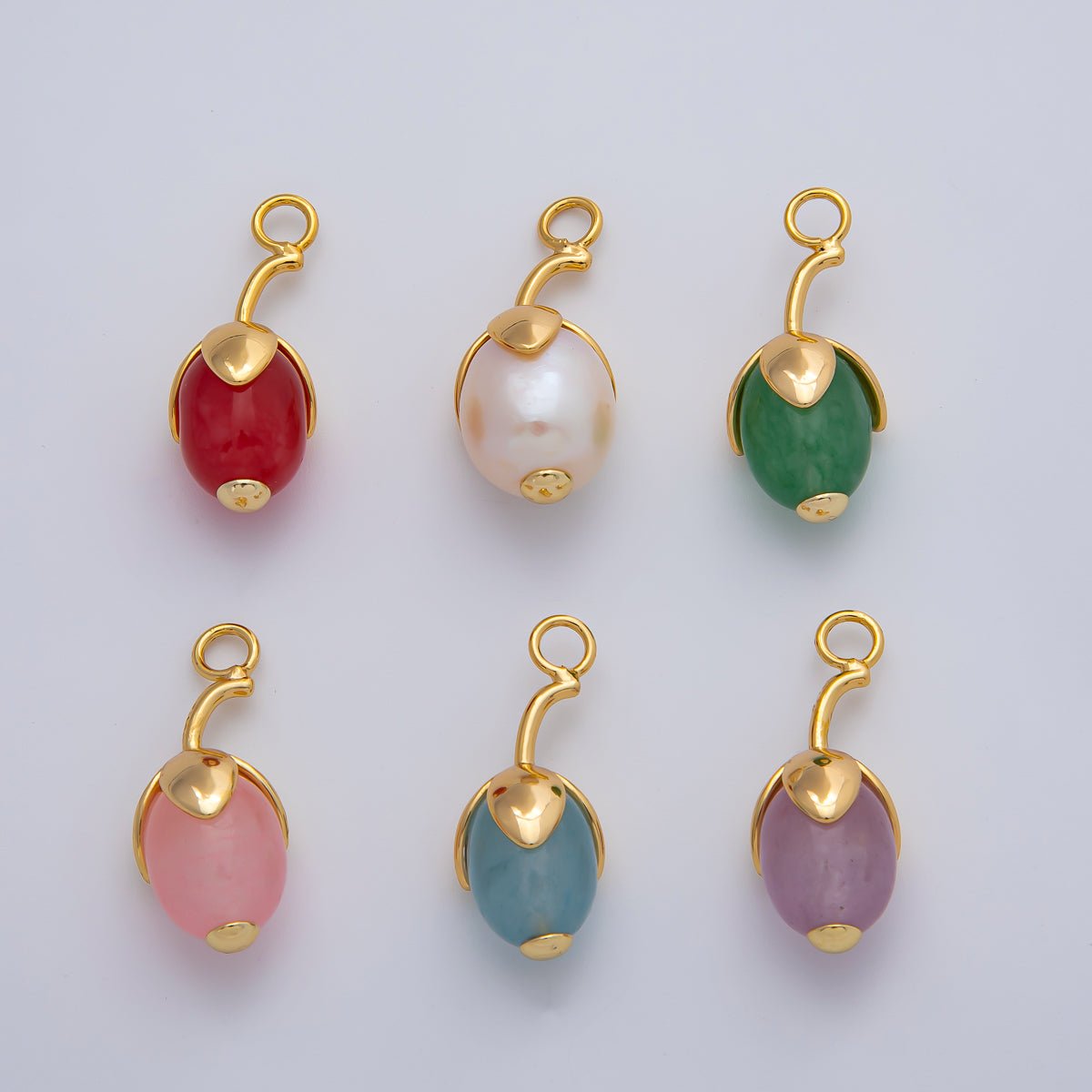 18K Gold Filled 27mm Aquamarine, Carnelian, Aventurine Natural Gemstone Fruit Drop Charm | AF1441 ~ AF1443 - DLUXCA